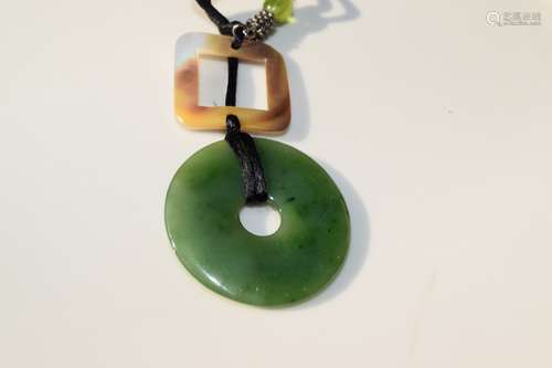 Antique Nephrite Green Bi Pendant