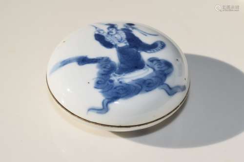Antique Chinese Blue White Porcelain Seal Paste Box