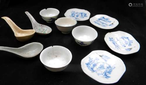 Group of Antique Chinese Cup, Dishes and Spoons
