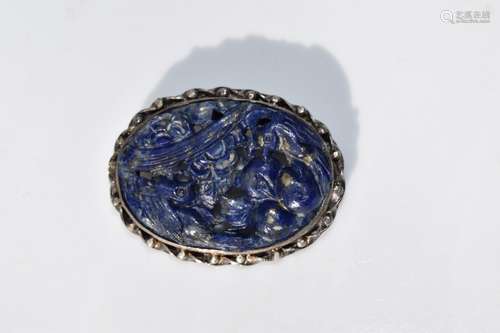 Antique Chinese Lapis Bird Brooch Pin