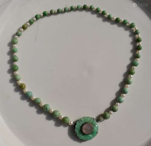 Antique Chinese Jadeite and Pearl necklace