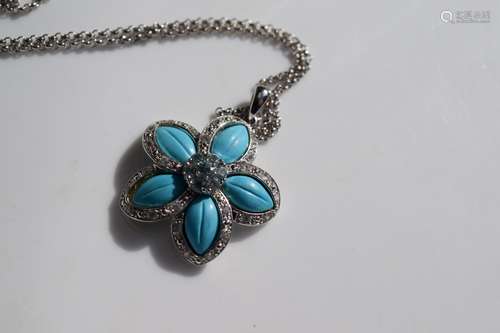 Vintage Silver Turquoise Flower Pendant