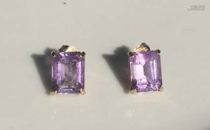 Pair of 14K Gold Amethyst Earrings