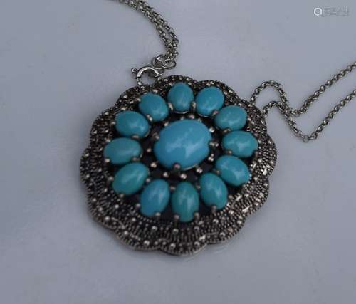 Vintage Silver Turquoise Pendant Necklace