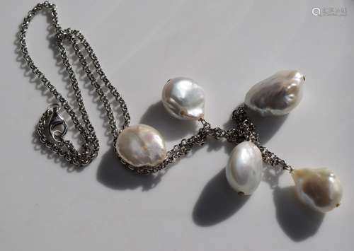 Vintage Silver Pearl Necklace