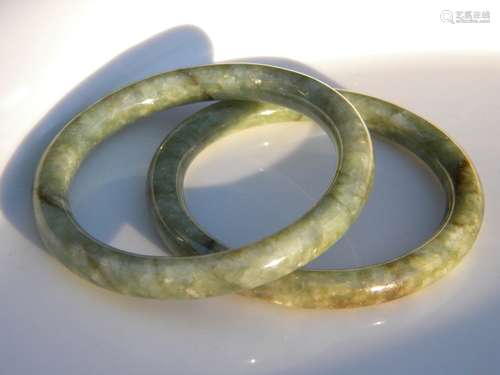 Pair of Natural Jadeite Bangle Bracelets