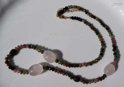 Vintage Tourmaline and Pink Crystal Necklace