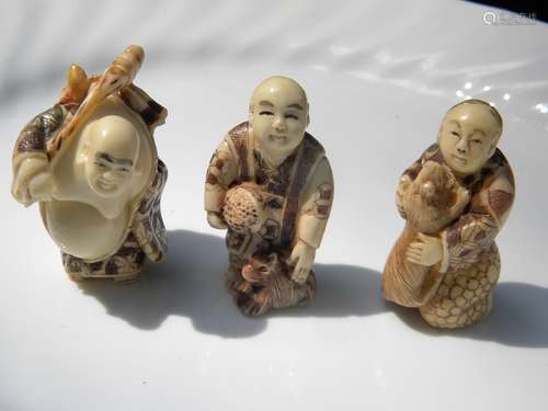 Three Antique Carved Figure Statues