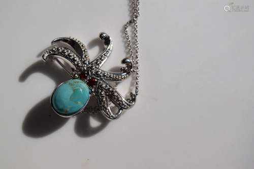 Vintage Silver Turquoise Pendant Necklace