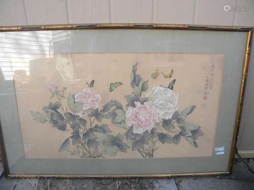 Vintage Painting of Bird and Flower Framed