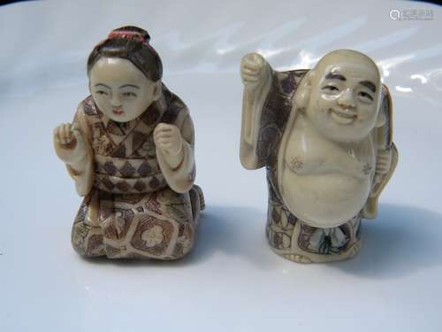 Two Antique Carved Figure Statues