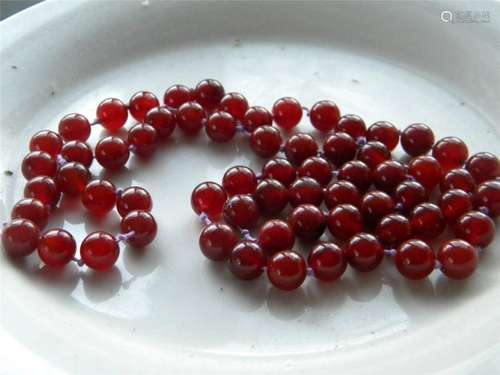 Vintage Chinese Red Jade Carnelian Bead Necklace