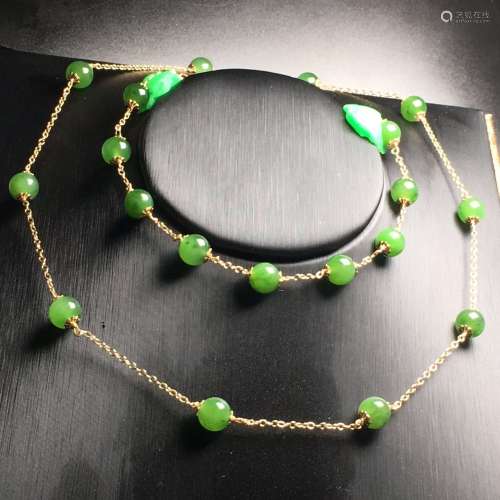 Vintage Green Jade Bead Necklace and Bracelet