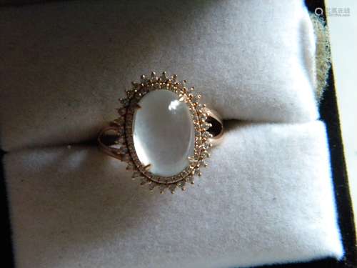 Icy White Jadeite 18K Gold Diamond Ring