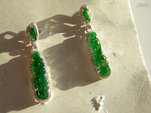 Pair of 18K Gold Diamond Jadeite Dragon Earrings