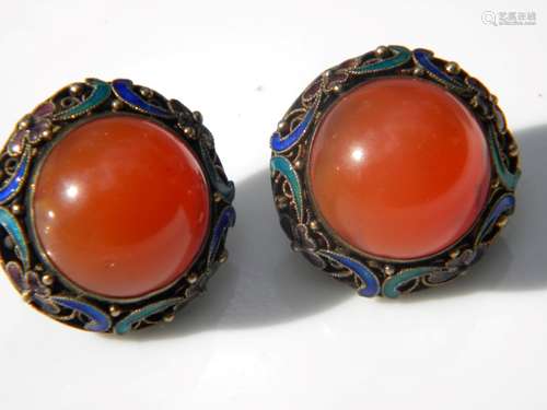 Pair of Antique Chinese Enamel Nan Hong Earrings