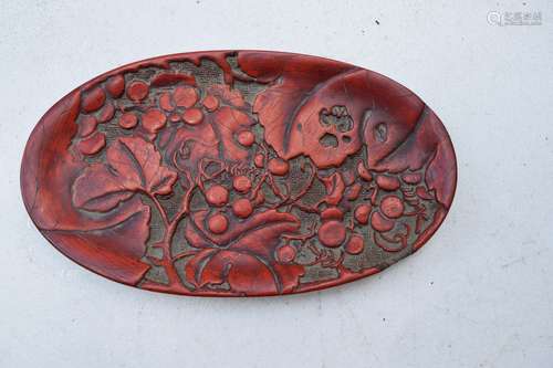 Antique Red Cinnabar Oval Plate