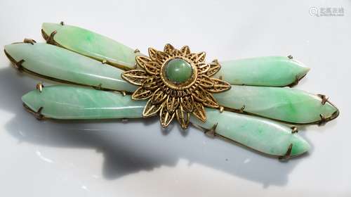 Antique Chinese Silver Jadeite Brooch Pin