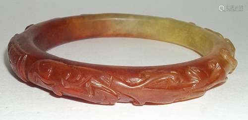 Vintage Carved Chinese Red Yellow Jade Bangle Bracelet