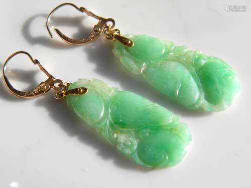 Pair of Antique 14K Gold Green Jadeite Earrings