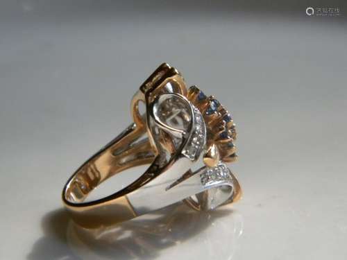 Antique 18K white and yellow Gold diamond sapphire Ring