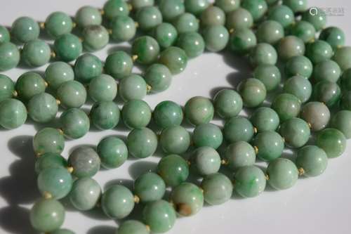 Antique Chinese Green Jadeite Beads Necklace