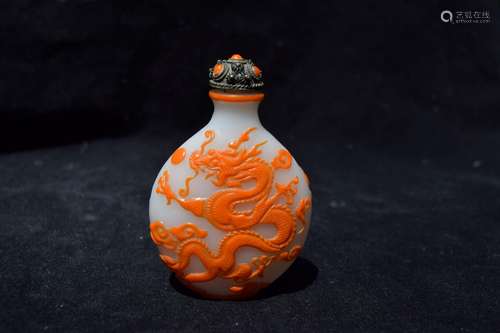 Chinese Peking Glass Dragon and Phoenix Snuff Bottle