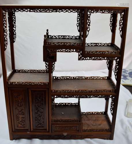 Antique Chinese Carved Rosewood Display Cabinet