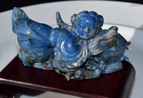 Antique Chinese Carved Lapis Boy Statue