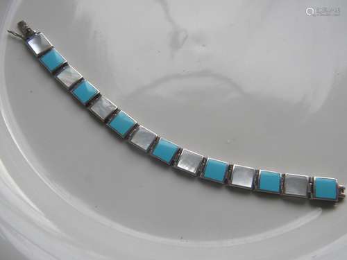 Vintage Turquoise Shell Silver Bracelet