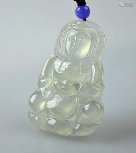 Natural Chinese Translucent Ice Jadeite Pendant of