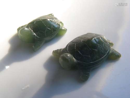 Two Vintage Chinese Nephrite Jade Turtles