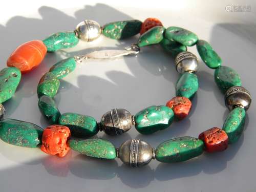 Antique Chinese Nan Hong, Turquoise and Coral Necklace