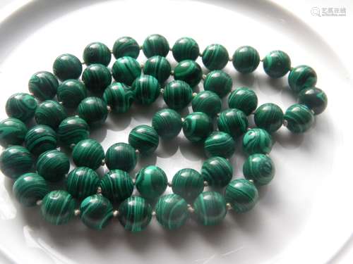 Antique Natural Malachite Round Bead Necklace