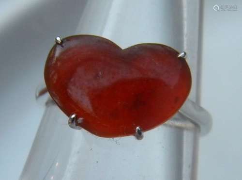 18K Gold Red Jadeite Heart Ring