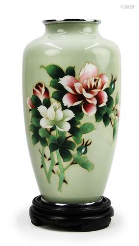 十九世紀末 七寶燒花卉瓶 JAPANESE GREEN CLOISONNE VASE; 19TH CENTURY