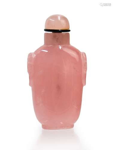 粉水晶鋪首銜環鼻煙壺 MASK HANDLE ROSE QUARTZ SNUFF BOTTLE