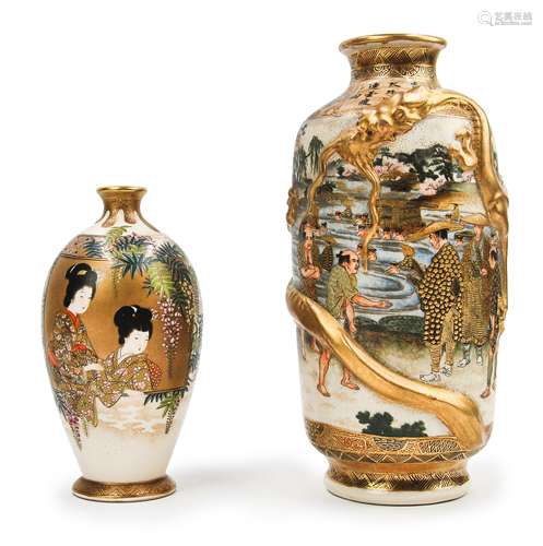 日本 薩摩燒人物瓶一對 PAIR OF SATSUMA VASES (GYOKUZAN 1868-1912)