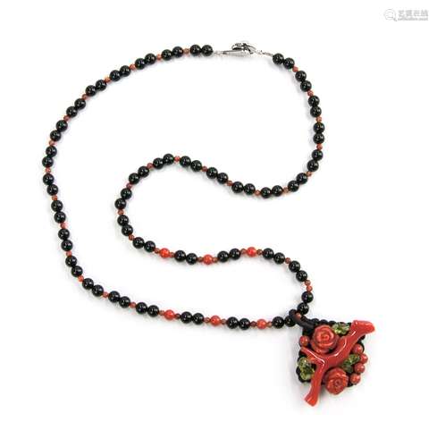 珊瑚雕花項鏈 CORAL CARVED FLOWER NECKLACE