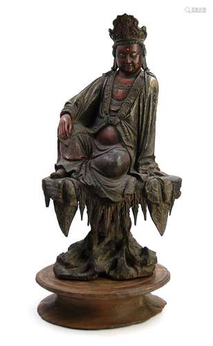 17-18世紀 自在觀音木坐像 CARVED ZIZAI GUANYIN; 17TH-18TH