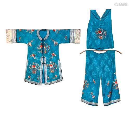 綠底成衣一套 CHINESE EMBROIDERED SILK CLOTHING, THREE PIECE SET