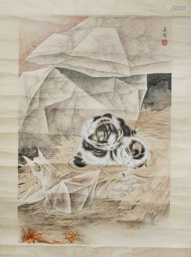 米春茂 貓趣圖 PAINT ON PAPER KITTENS IN DEN; MI CHUNMAO