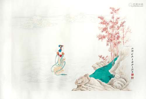 匡時 天女圖 PAINT ON PAPER OF THE APSARA BY KUANG SHI