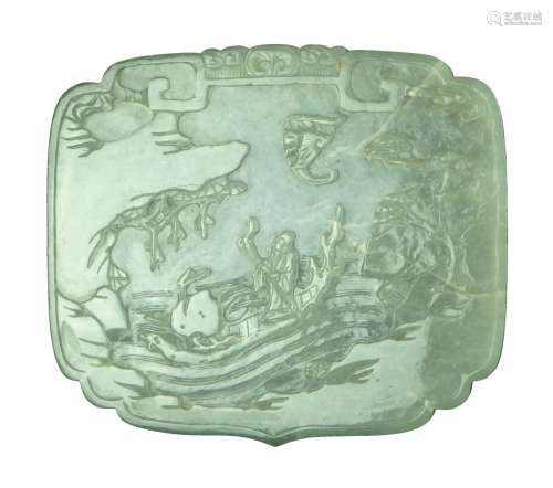 清 白玉雕人物玉板 QINGBAI JADE PLAQUE; QING DYNASTY(1616-1912)