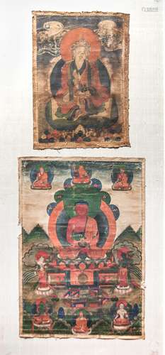 十九世紀 唐卡一組 FRAMED THANGKA PAIR; 19TH CENTURY