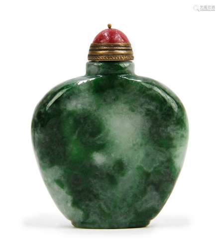 翡翠鼻煙壺 JADE SNUFF BOTTLE TOURMALINE STOPPER