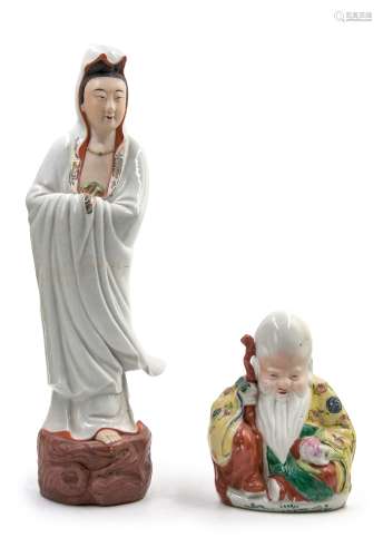 觀音像及壽星像 PORCELAIN PAIR OF FIGURES; GUANYIN AND SHOU