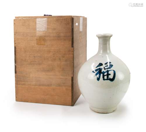 朝鮮王朝（1392-1910）韓國白釉瓶 KOREAN 'GOOD FORTUNES' VASE; JOSEON(1392-1910)