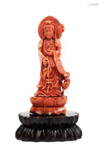 珊瑚雕觀音擺件 CORAL CARVED GUAN YIN