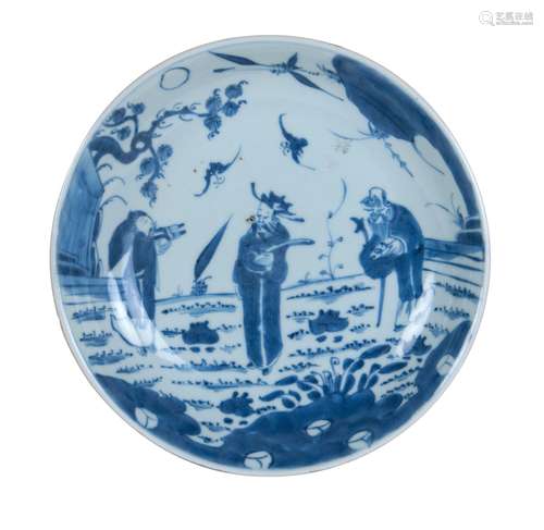 清中期 青花福祿壽瓷盤 BLUE AND WHITE SANXING PLATE; QING DYNASTY